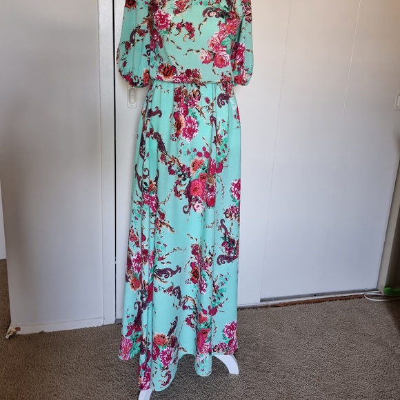 Maxi Dress Gown Sz XS/S floral Mint Color - Picture 8 of 8